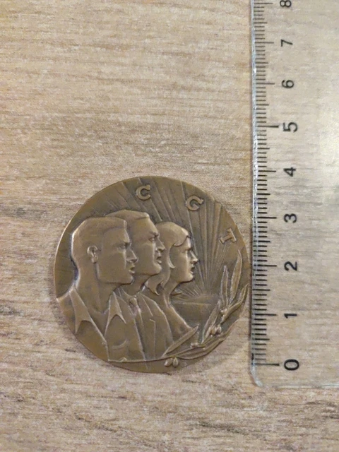 Médaille Commémorative En Bronze Pour Les 100 Ans De La CGT – Pièce De Collection Syndicale, Vintage