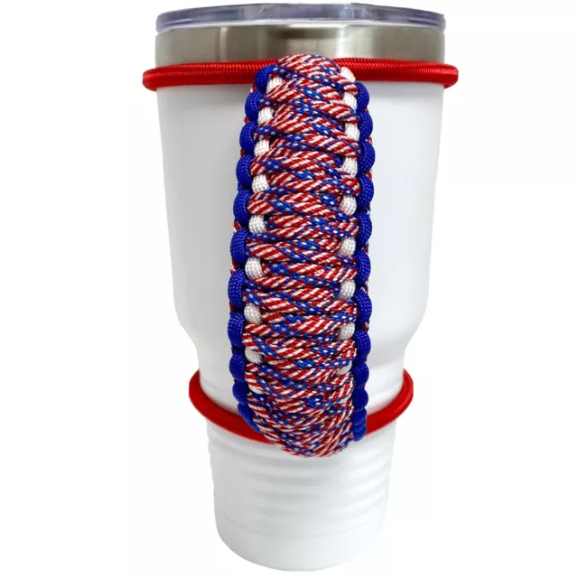 30oz Stretchable Paracord Tumbler Handle Red Stars n Stripes Yeti, RTIC, Epoxy