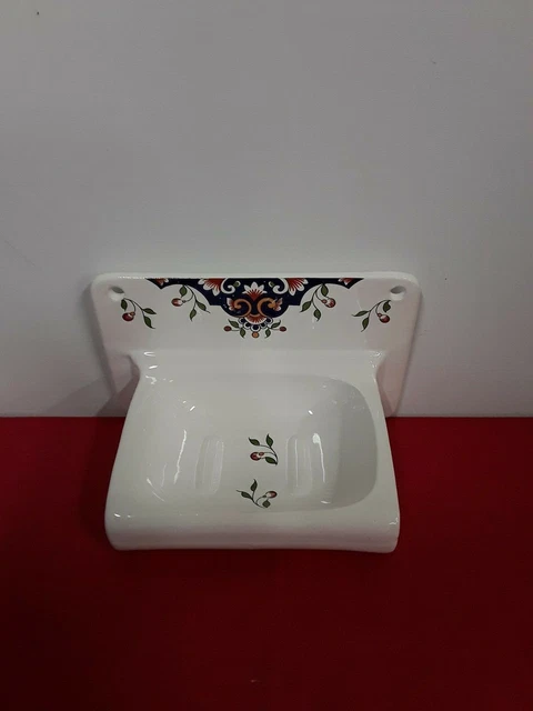 Porte-savon Ancien En Faïence De Desvres - Décor Peint Vintage, Blanc - Occasion, état Fonctionnel