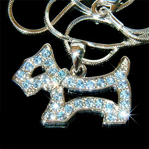 Blue Scottie DOG made with Swarovski Crystal WESTIE SCOTTISH Puppy Cute Necklace