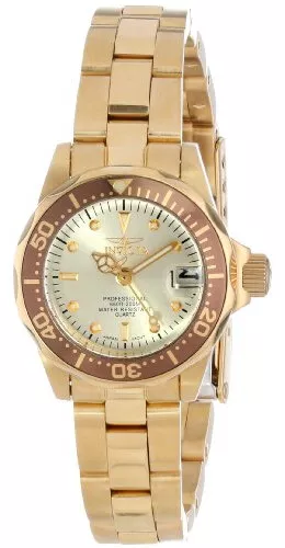 Invicta Pro Diver Champagne Dial 18kt Gold Ion-plated Ladies Watch 12527