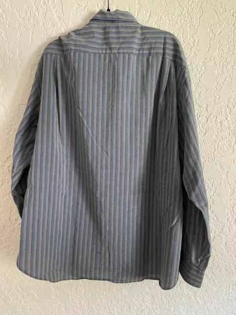 🔥 Giorgio Armani Collezioni® Striped Cotton Grey Blue Button Shirt - XXL 2