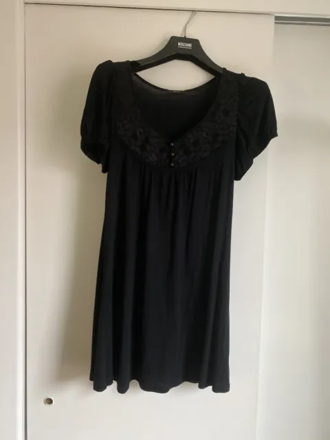 Soprano Women's Top Black Lace size Large Sexy Tunic Tank Short Sleeves 