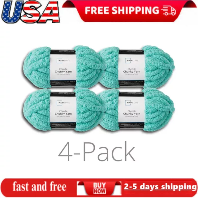 Mainstays Chunky Chenille Yarn, 31.7 yd, Aqua, 100% Polyester, Super Bulky,  Pack of 4