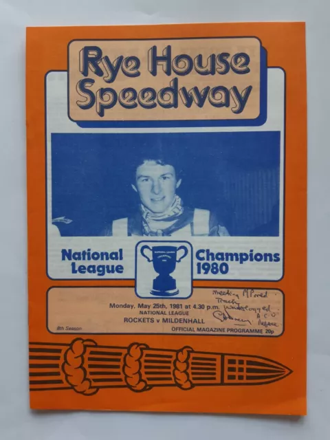 RYE HOUSE vs MILDENHALL SPEEDWAY PROGRAMME 25/05/1981 (VERY GOOD CONDITION)