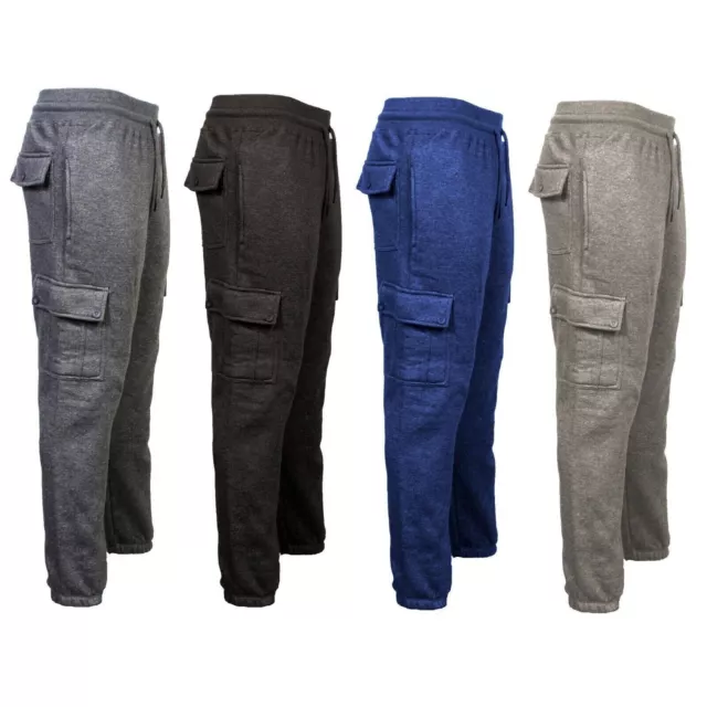 Mens Elasticated Fleece Cargo Combat Five Pocket Trousers Bottom Joggers Pants