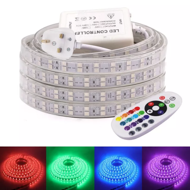 LED Strip 220V 240V RGB 5050 SMD IP67 Waterproof Lights Commercial Rope UK plug