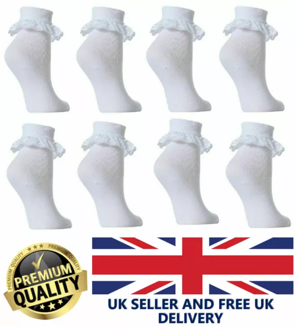 New Girls Kid Infants 12 Pairs Cotton Lace Frilly Ankle School Dress White Socks