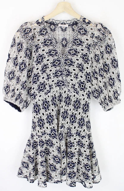 Sandro Audrey Abito Donna (Eu) 38 Mini Floreale Ricamato Foderato Blu