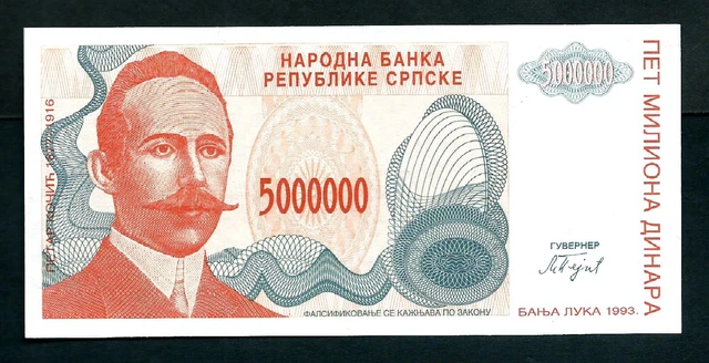 Bosnia & Herzegovina Bania Lika (P156a) 5,000,000 Dinara 1993 UNC