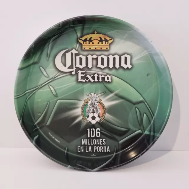 Corona Extra Metal Serving Beer Drinks Tray Green Football Soccer Man Cave Bar