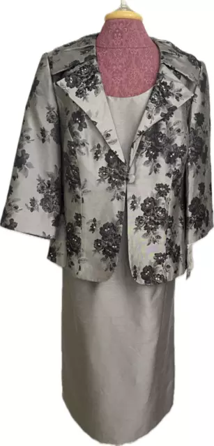 Jessica Howard Women's Evening Jacket Dress Gray Beaded Jacquard Size 16W