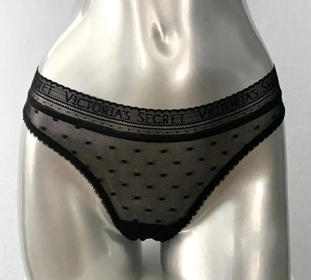 Victorias Secret V Cut THONG Brazilian SHINE Dot Panty SEXY Sheer NWT Mesh  PINK