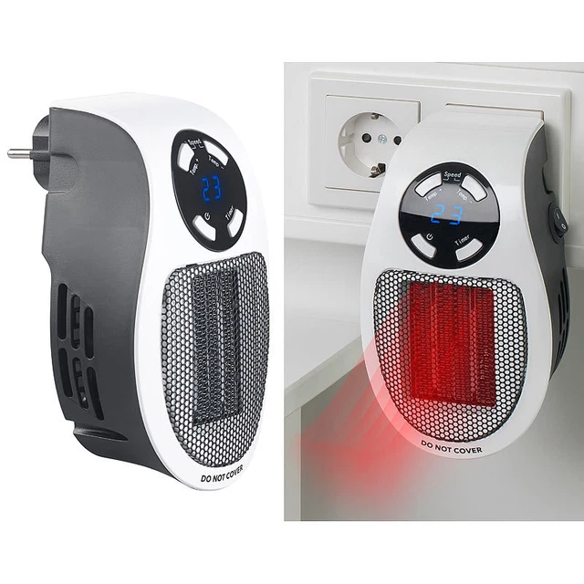 Sichler Steckdosen-Keramik-Heizlüfter mit Thermostat, Timer, Display, 500 Watt