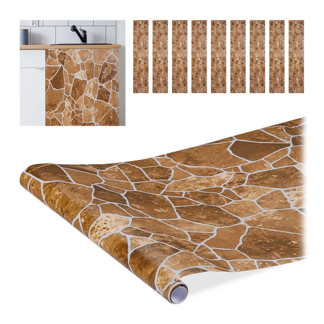 10 x Papel adhesivo muebles, Pegatina paredes, Estampado piedra marrón