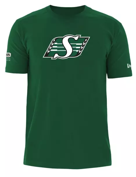 Saskatchewan Roughriders CFL Football New Era Reign Logo Sideline T Shirt Green