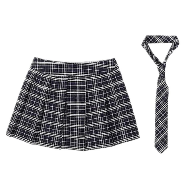 US Sexy Women School Pleated High Waisted Mini Skater Skirt with Necktie Outfits