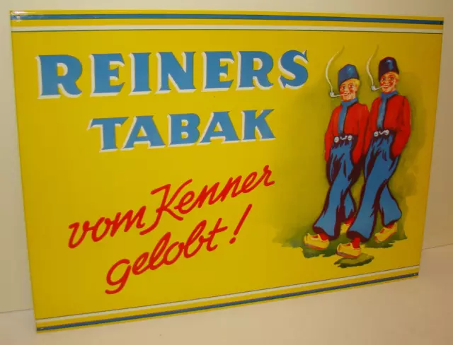 altes Blechschild in sehr guter Erhaltung von 1950 " Reiners Tabak "