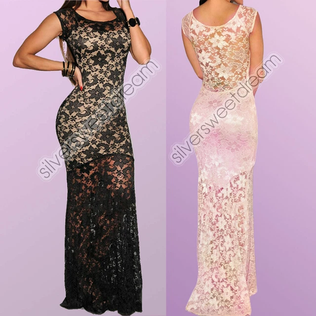 ABITO pizzo elegante sexy donna cerimonia cocktail TRASPARENZE MATRIMONIO MODA