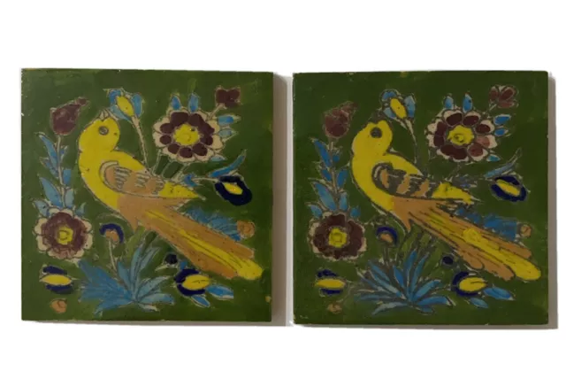 Hand Painted and Glazed Love Birds Decorative Persian Ceramic Tile- A Pair