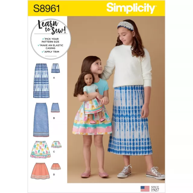 SIMPLICITY 8961 CHILDS GIRLS SKIRTS Sewing Pattern Sizes 3-6 & 7-14 ...