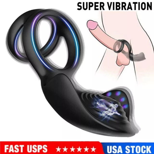 Rechargeable Cock Penis-Ring Vibrator-Ring Clit Stimulator Sex Men Couple