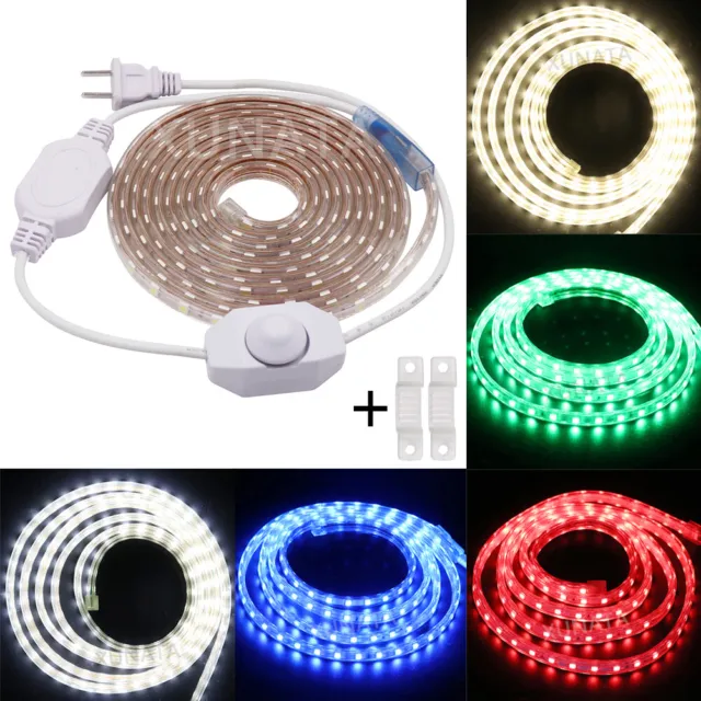 110V 5050 LED Strip Light Flexible Wire Rope Dimmer Waterproof Lamp Dimmable
