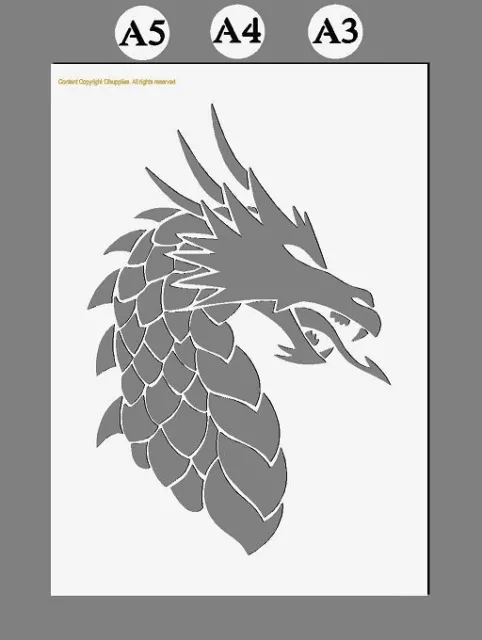 Mylar Stencil, 'Dragon Head' 125/190 micron, A5/A4/A3 Reusable Craft Art DIY (3)