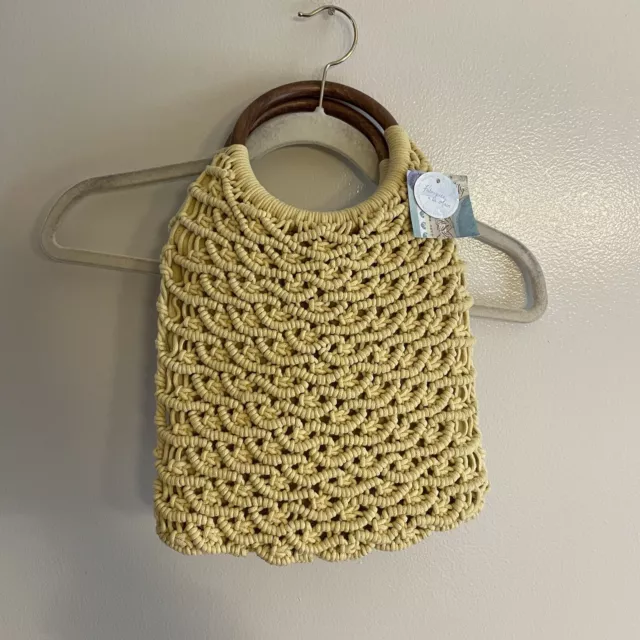 Sigrid Olsen Beige Woven Boho Beach Coastal Retro Small Macrame Handbag NWT