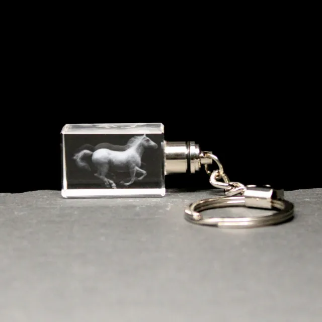 Schlüsselanhänger - Pferd -  Glas mit bunten LED, Auto & Hausschlüssel, Geschenk