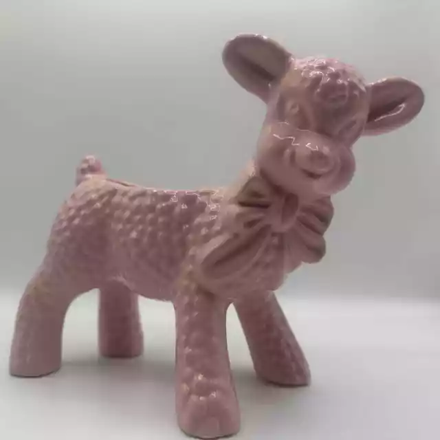 Vintage Haeger Art Pottery Lamb Sheep Planter Vase Pink Nursery Baby Shower Gift