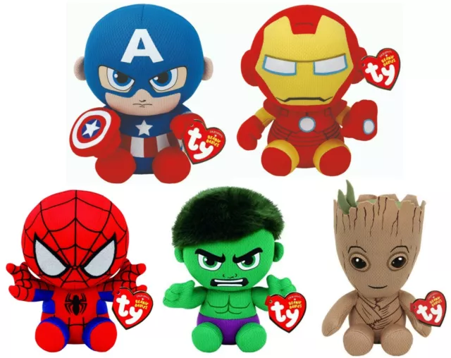 Ty Official 6" Marvel Avengers Soft Toys Spider-Man / Iron Man / Hulk Kids Boys