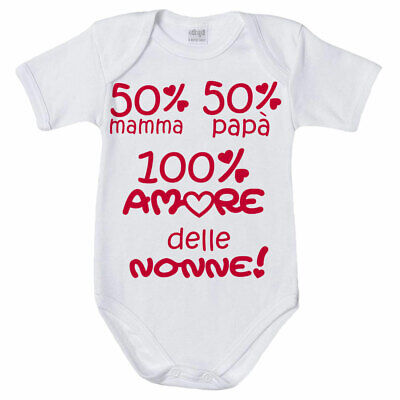 Body neonato 50% mamma 50% papà 100% amore delle nonne grafica neutra