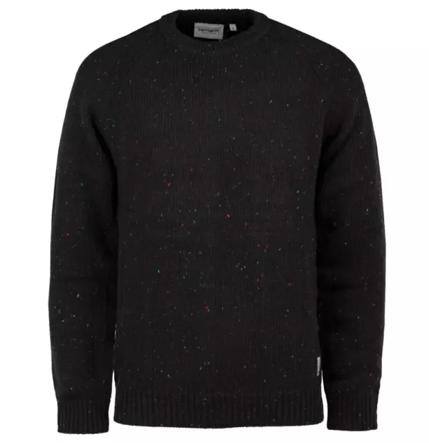Carhartt wip anglistic Pull Speckled Noir - Pull Tricot En Laine D'Agneau