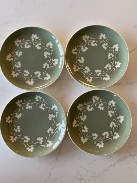 Vintage Mid Century Modern Harkerware Dessert Salad Plates Ivy Pattern Sage - 4