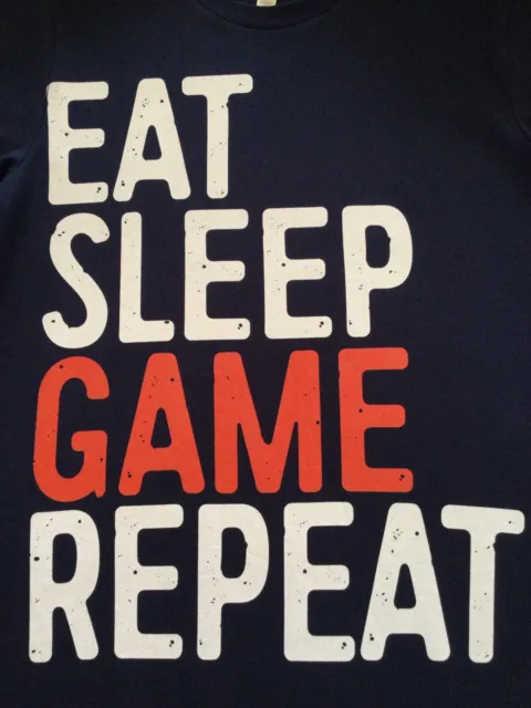 BELLA CANVAS Gamers T Shirt M Navy Top Switch XBox PS Wii EAT SLEEP GAME REPEAT