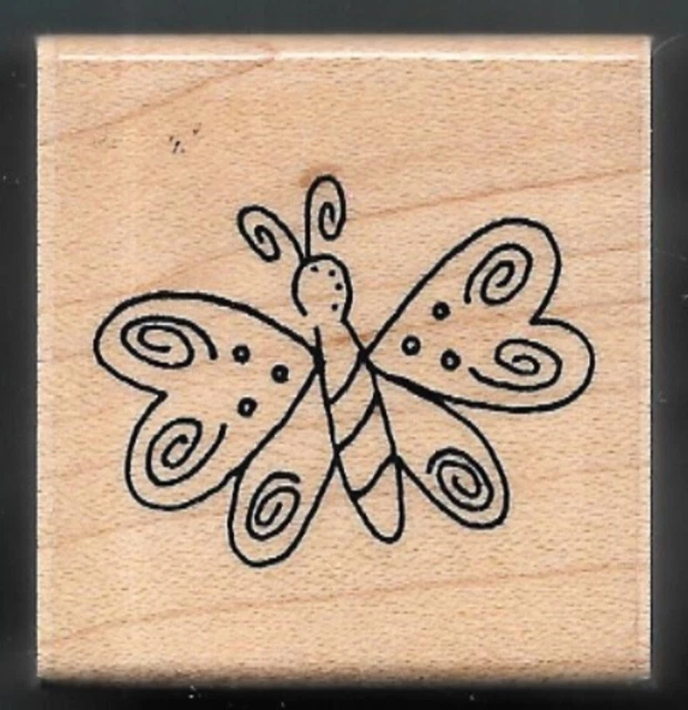 BUTTERFLY WINGS FLYING INSECT Swirl DESIGN Drawing Art CTMH wood RUBBER STAMP