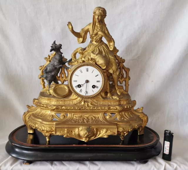 Antique French Mantel Clock Rococo Gilt Metal Figural 8 Day Japy Freres