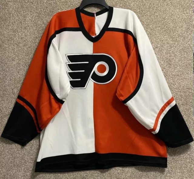 Vintage CCM Mens XL Philadelphia Flyers Color-Block Orange White Hockey Jersey