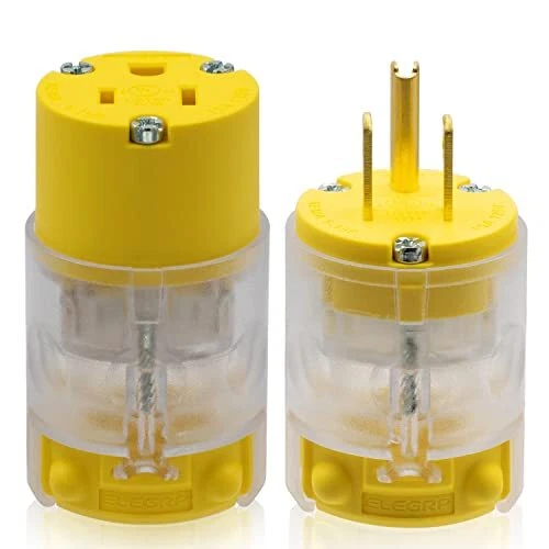 Lighted Straight Blade Electrical Plug and Connector Set 15 Amp 125