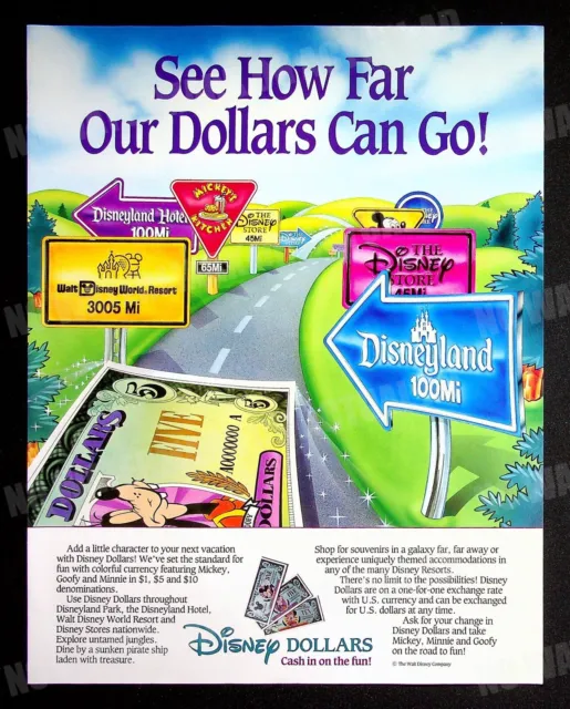 Disney Dollars 1990 Trade Print Magazine Ad Poster ADVERT Disneyland