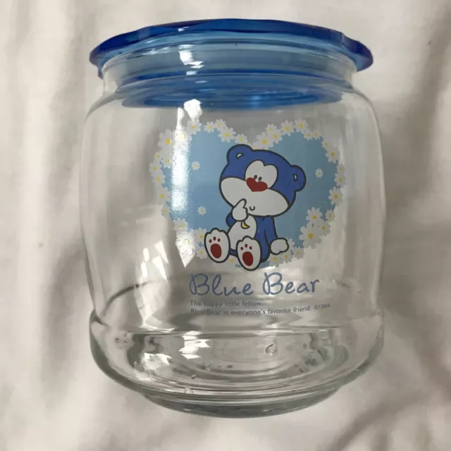 Vtg BLUE BEAR Morning glory 1994/ #52322- glass jar with lid- 4” Tall