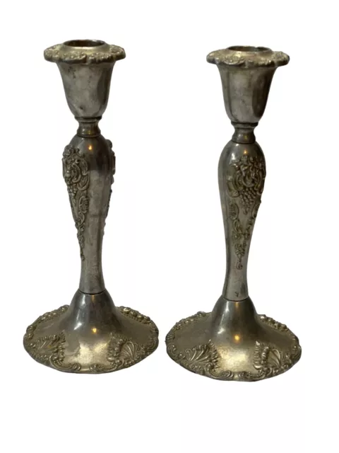 Vintage Pair Godinger Grapevine Silver Plated Ornate Baroque Candle Holder 