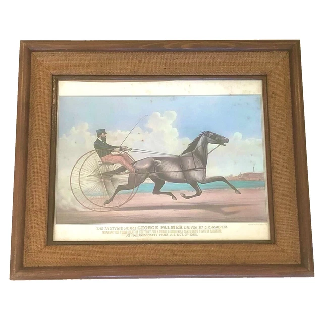 VINTAGE Currier & Ives Antique 1869 Print NARRAGANSETT PARK Horse Racing~FRAMED