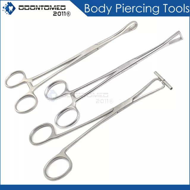 Body Piercing Tools Sponge Forceps, Pennington Clamp, Septum Forceps 3 Pieces