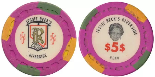 Riverside Jessie Beck's Casino Reno Nevada $5 Chip 1971