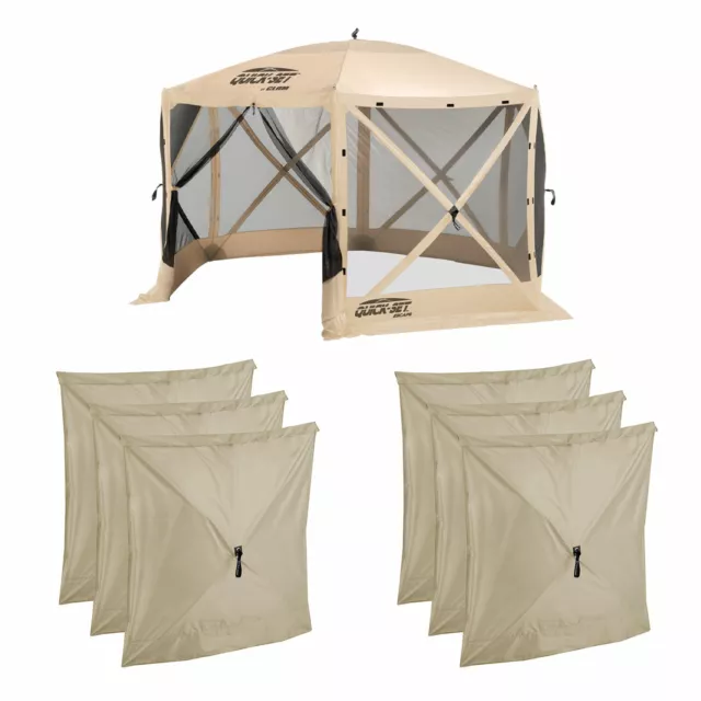 CLAM Quick-Set Escape Portable Canopy Shelter + 6 Pack of Wind and Sun Panels