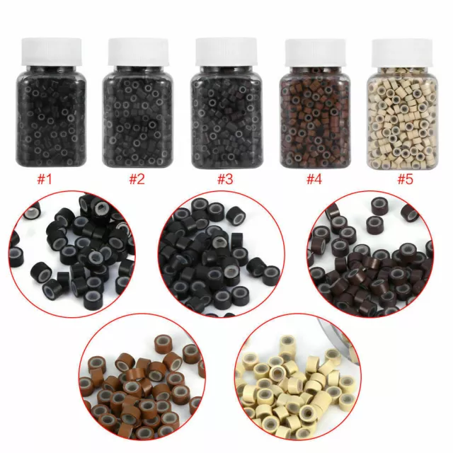 1000pz Anelli Micro Perline Foderati in Silicone Tubo Ad Anelli Per Estensione Capelli Umani-5mm