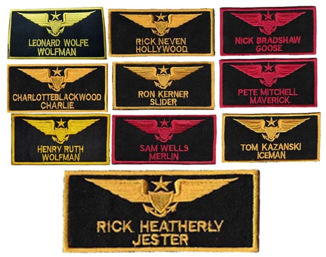 TOP GUN NAME Tag Patches Embroidered Badges Sew on/Iron on Approx Size