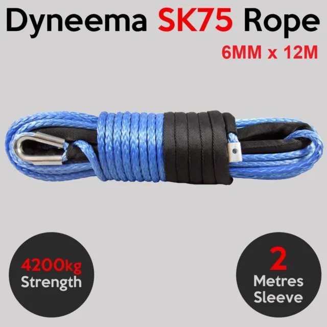 6MM X 12M Dyneema SK75 Winch Rope - ATV Quad Boat Synthetic Recovery Cable Car